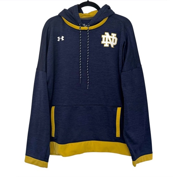 Under Armour University of Notre Dame ND Hoodie Sweatshirt Navy Blue & Gold - Picture 1 of 3